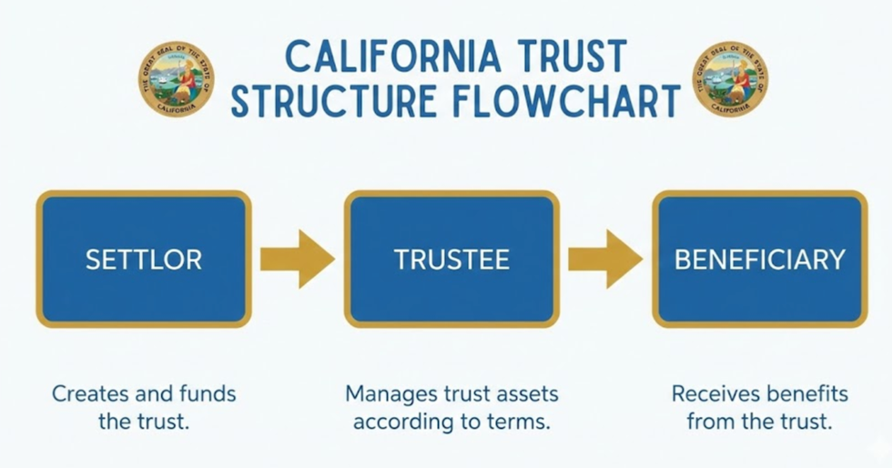 Infographic explaining California Probate Code 15209 trustee-beneficiary merger exception