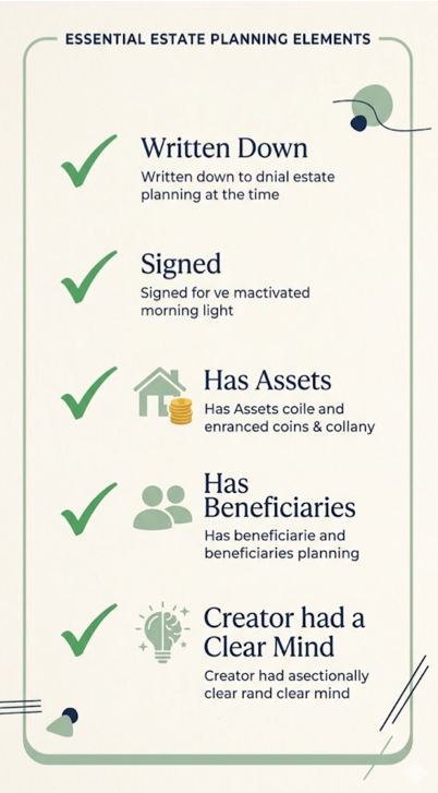 What Makes a Trust Invalid in California? A Plain-English Guide 2 Five-item checklist graphic showing the basic requirements for a valid California trust in muted colors.