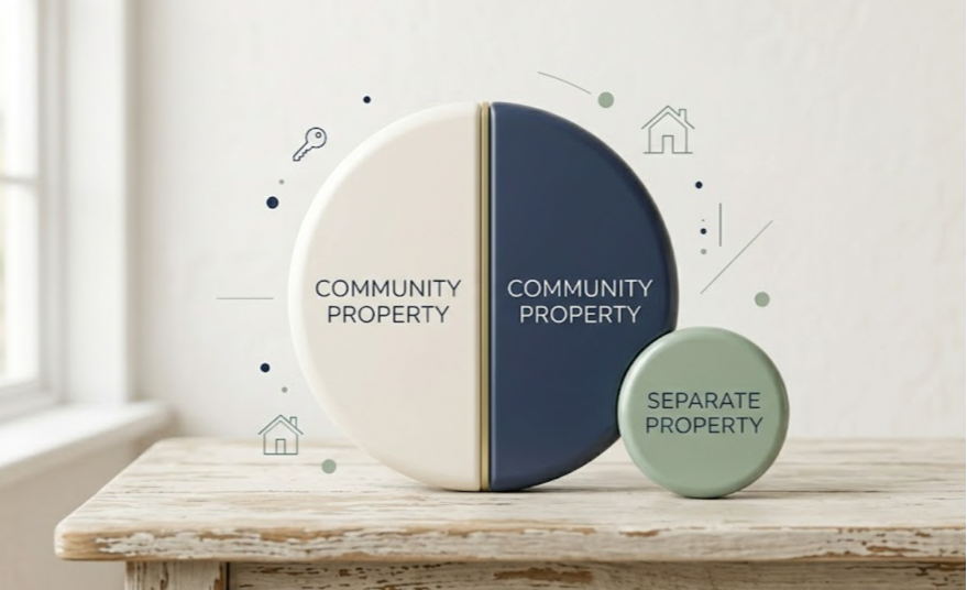 Can a Spouse Be Disinherited in California? What the Law Really Says 1 Pie chart showing community property split in half between spouses, with separate property in its own section.