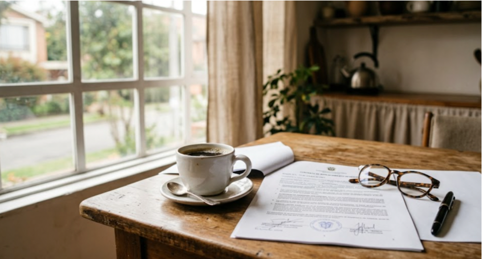 Surviving Spouse Rights in California: What the Law Actually Gives You 1 Kitchen table with an open document, a coffee cup, and reading glasses in soft natural morning light.